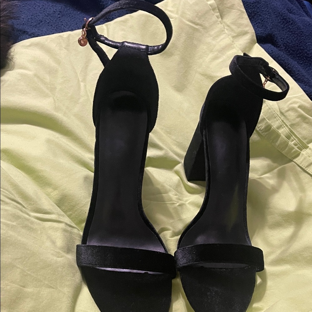 Chic Black Velvet Ankle Strap Heels